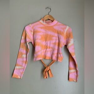 Princess Polly Bernadette Sweater Orange Pink Open Back Turtleneck Cropped L/XL